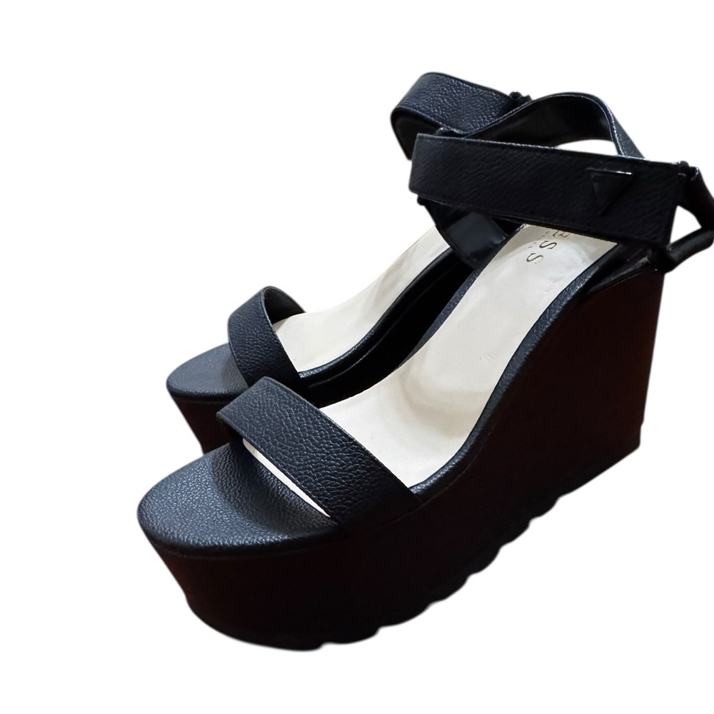 Guess WGBEYOND Black pLeather Platform Wedge Sandals 8.5 - Picture 5 of 7